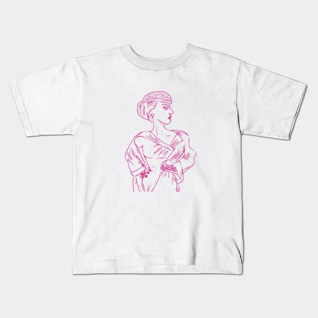 Woman in Pink Kids T-Shirt by fruitfulart